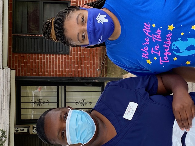 Worker and a care package recipient