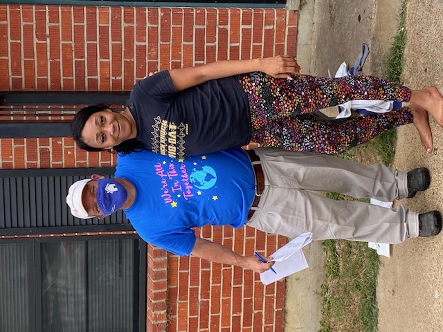 Worker and a care package recipient